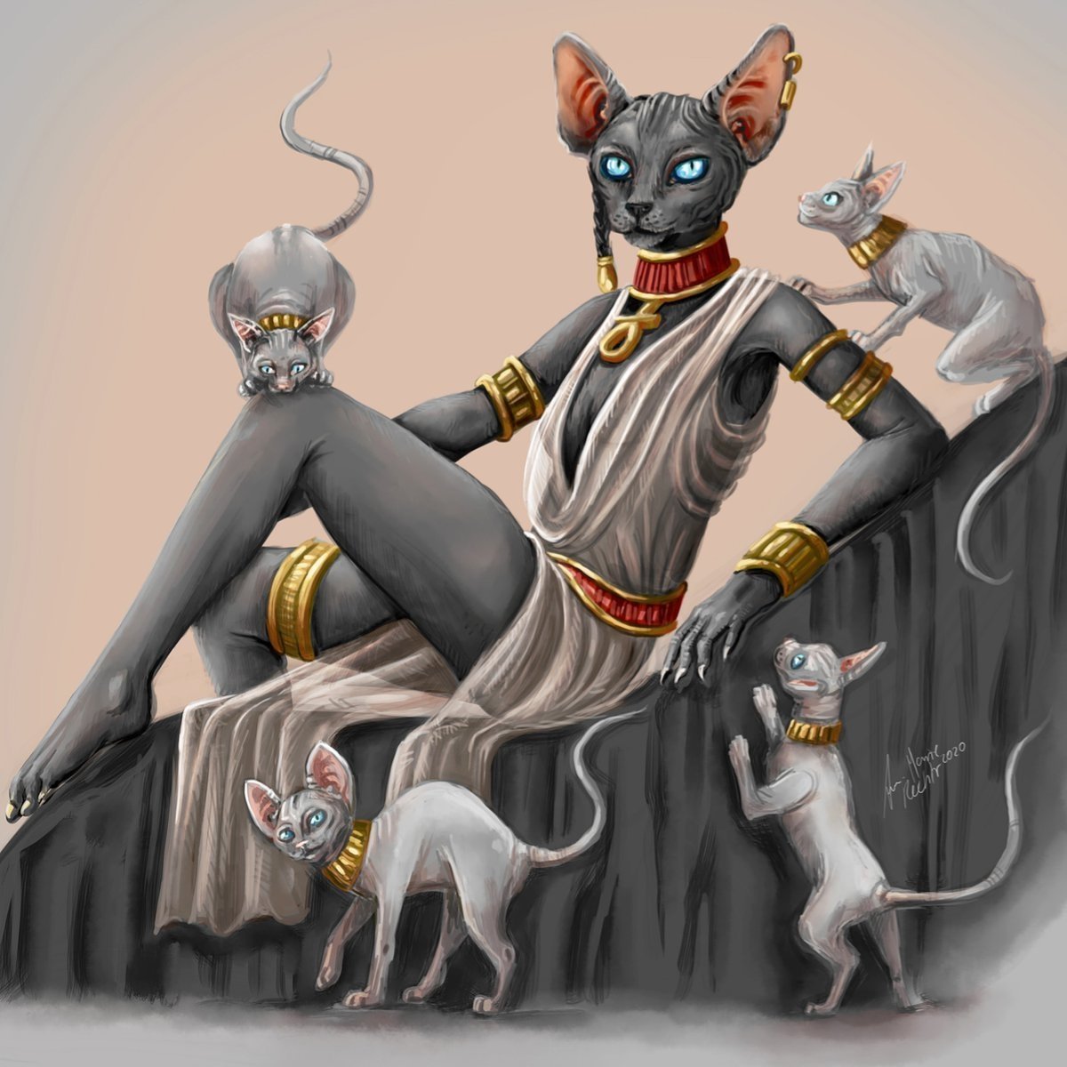 Богиня Бастет и Анубис любовь