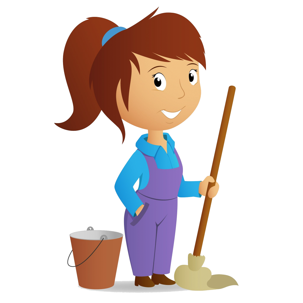 Девочка с тряпкой и шваброй