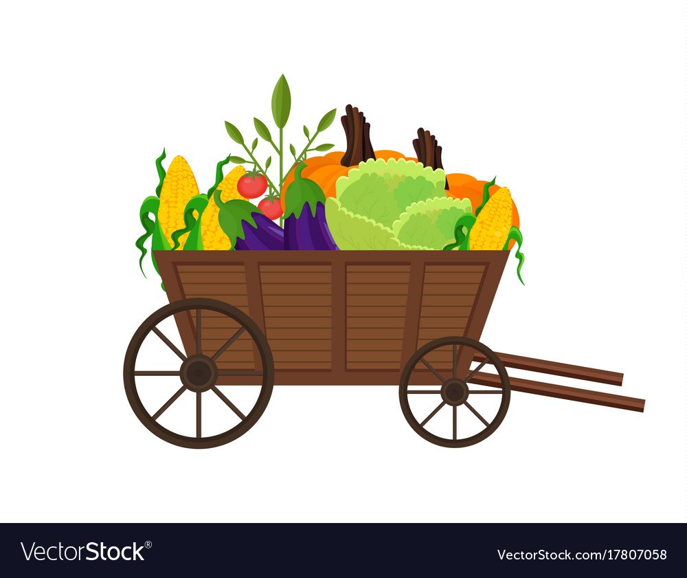 Деревянная тележка с овощами