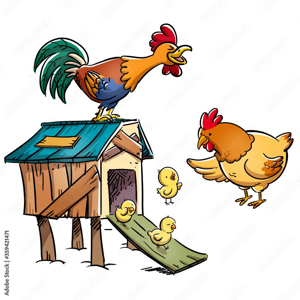 Курятник на белом фоне