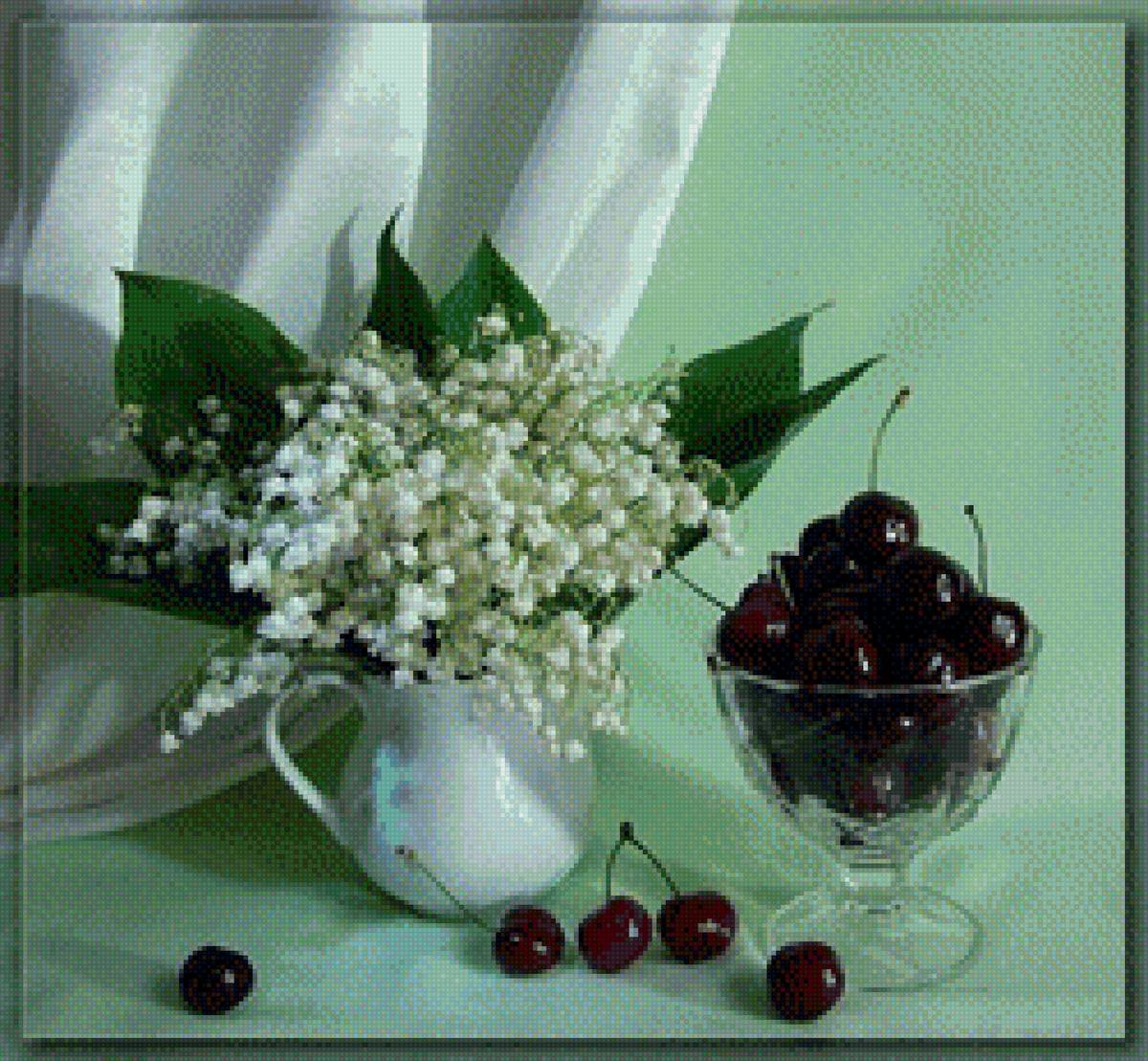 Натюрморт с фруктами и ландышами