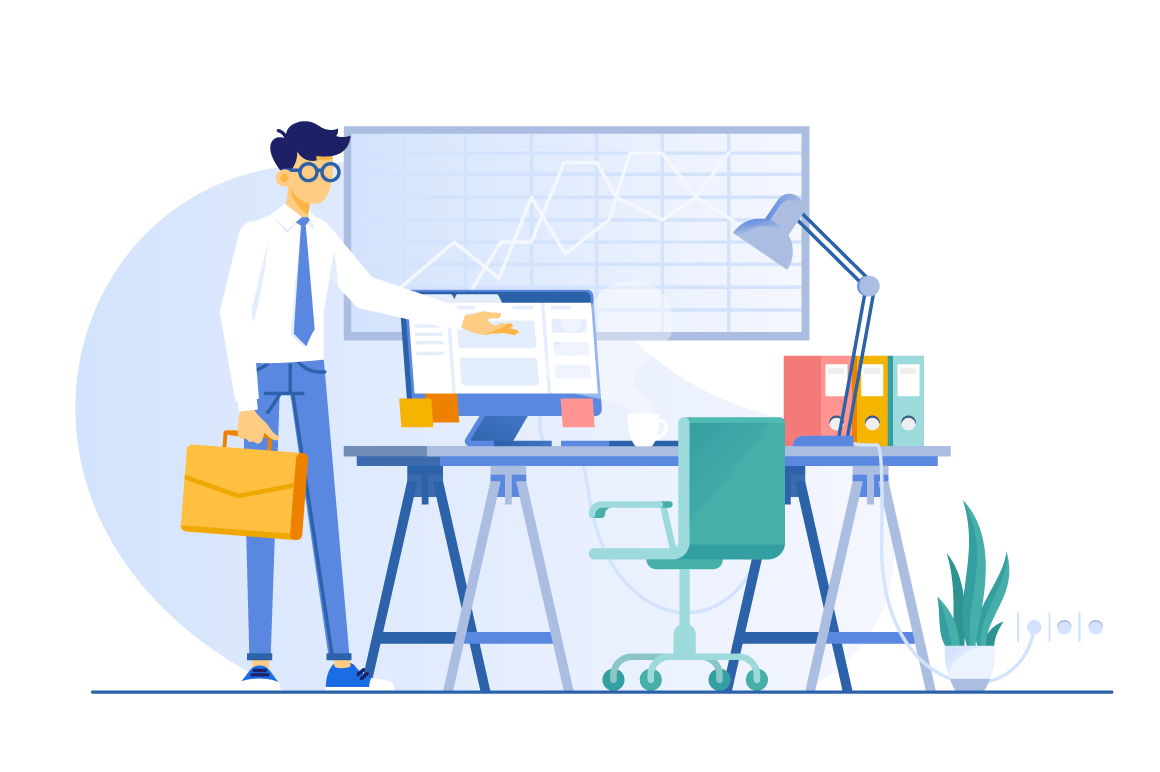 Рисунок рабочего места офиса на белом фоне