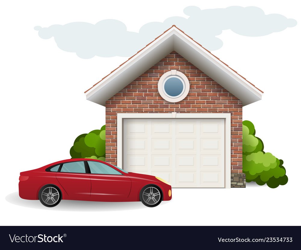 Гараж из кирпича на белом фоне