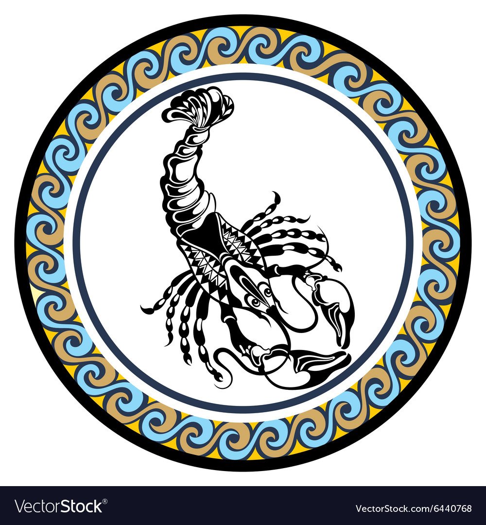 Скорпион в круге знаков зодиака вектор чб