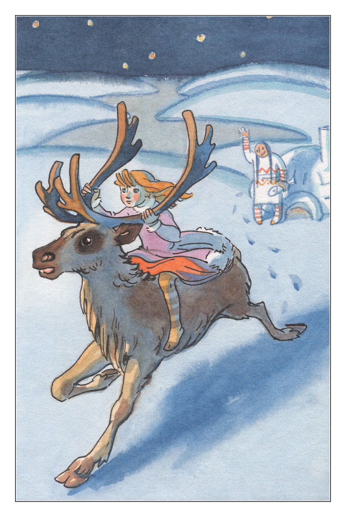 Северное сияние и олени в тундре