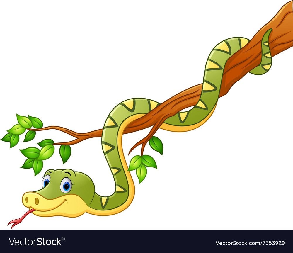 Мультяшная змея на ветке