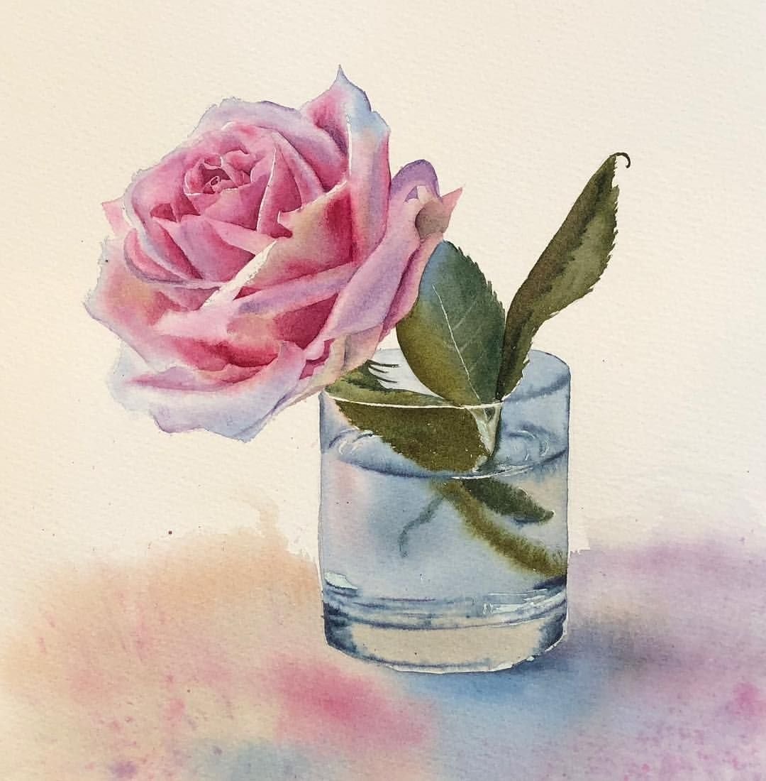 Ваза с цветами акварелью