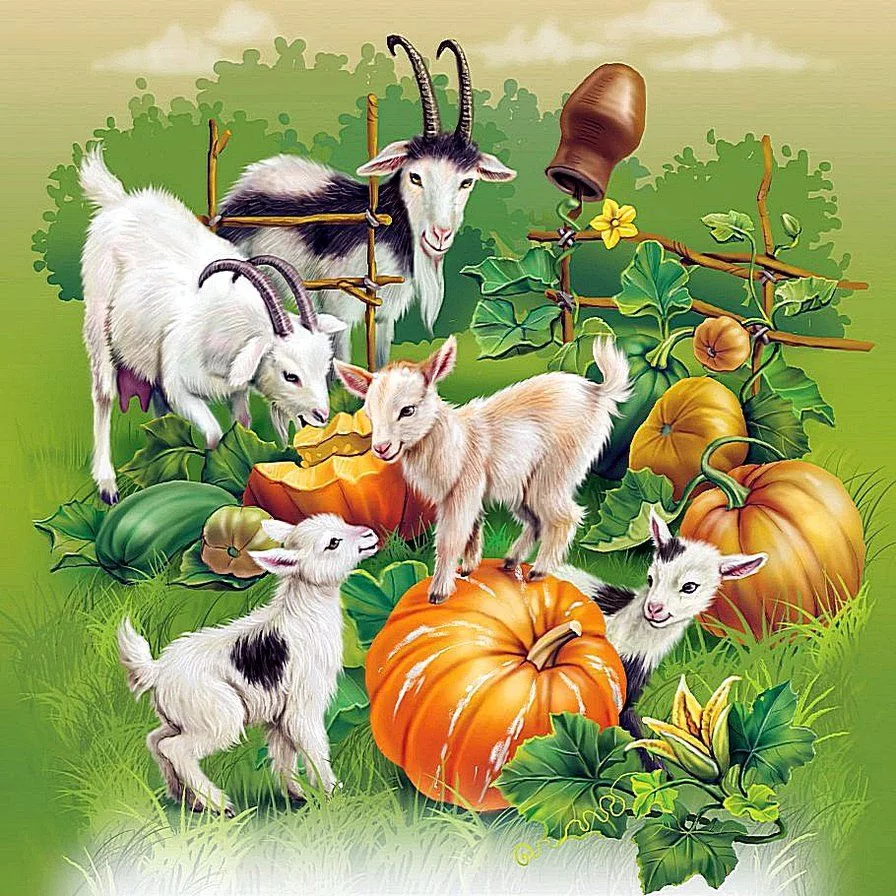 Коза с козлятами картина для детей