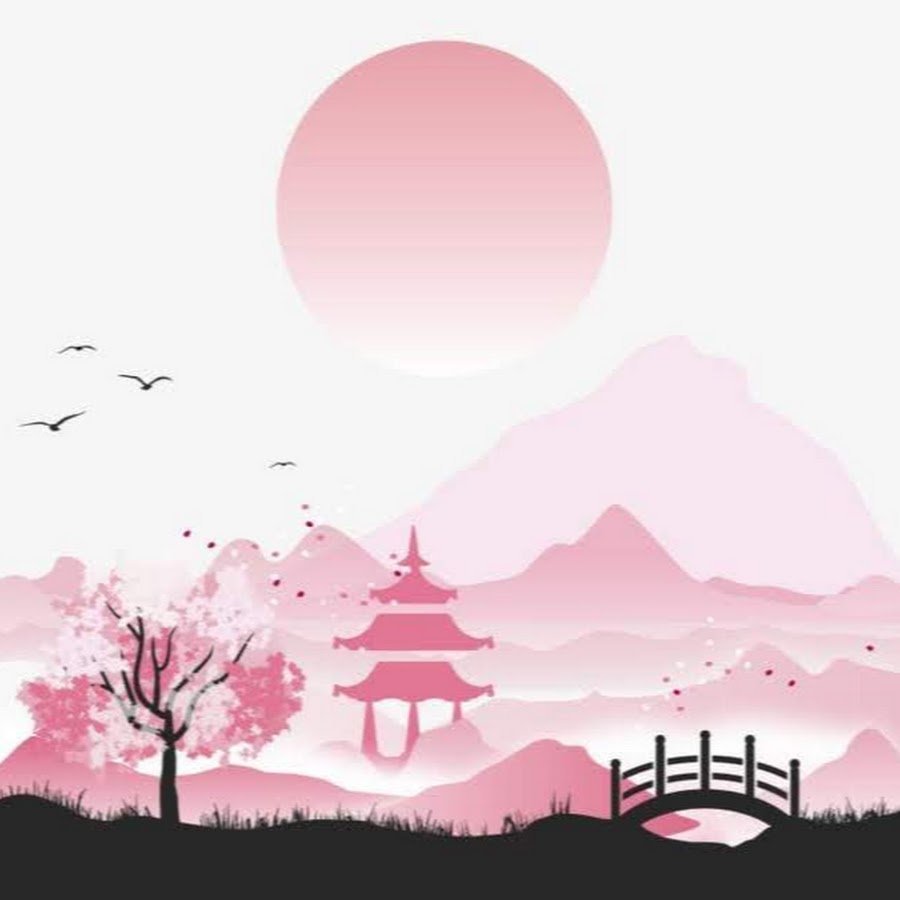 Японский пейзаж силуэт