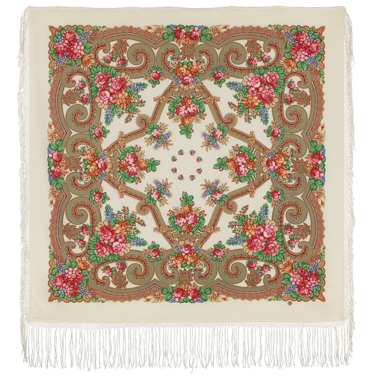 Платок шерстяной с шелковой бахромой "розмарин", вид 15, 89x89 см