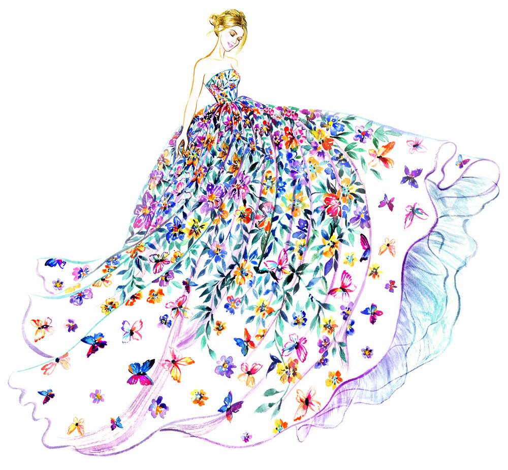 Платья с цветами нар сованными