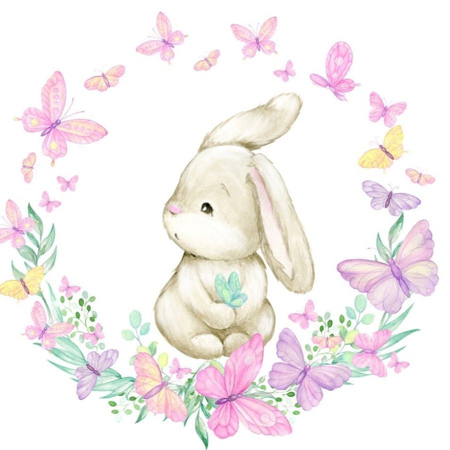 Зайчик с цветами акварель