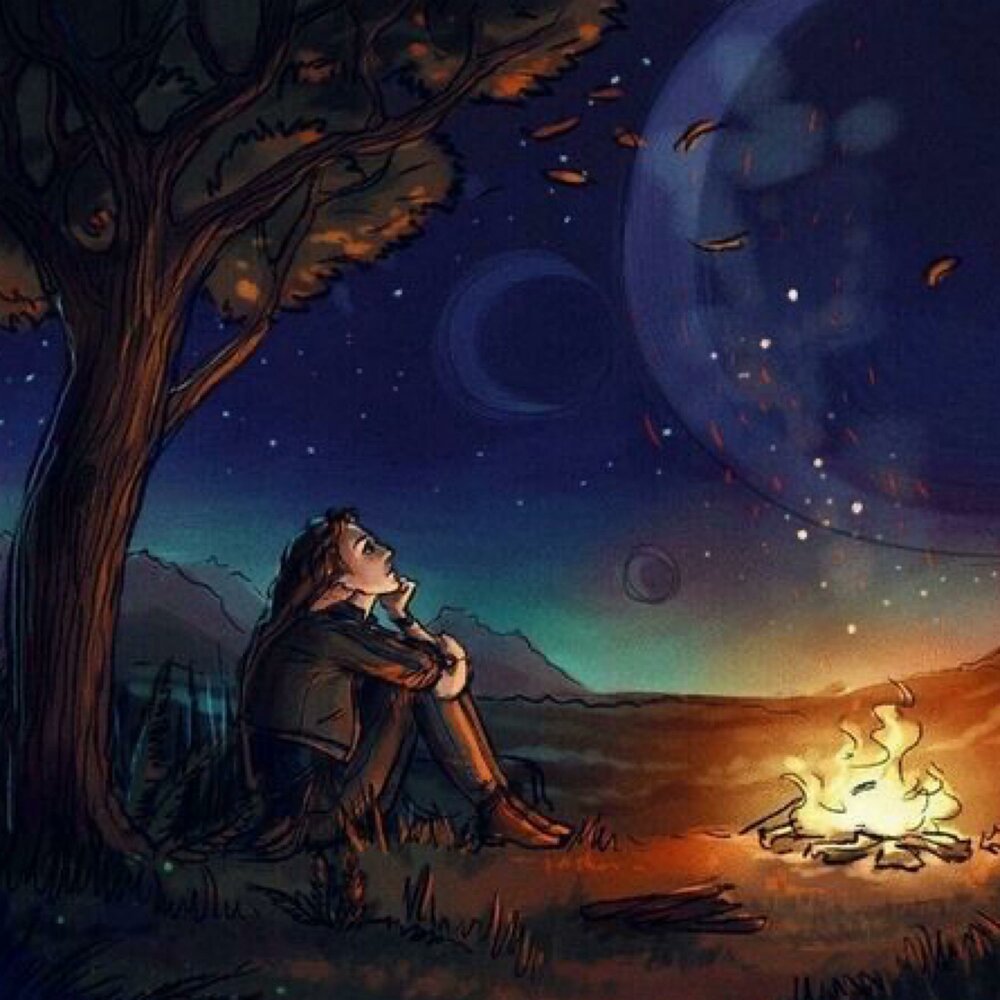 Девушка сидит на месяце