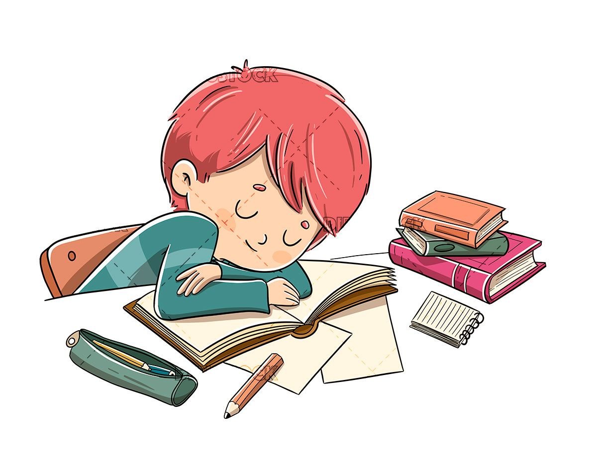 Уставший школьник мультяшка