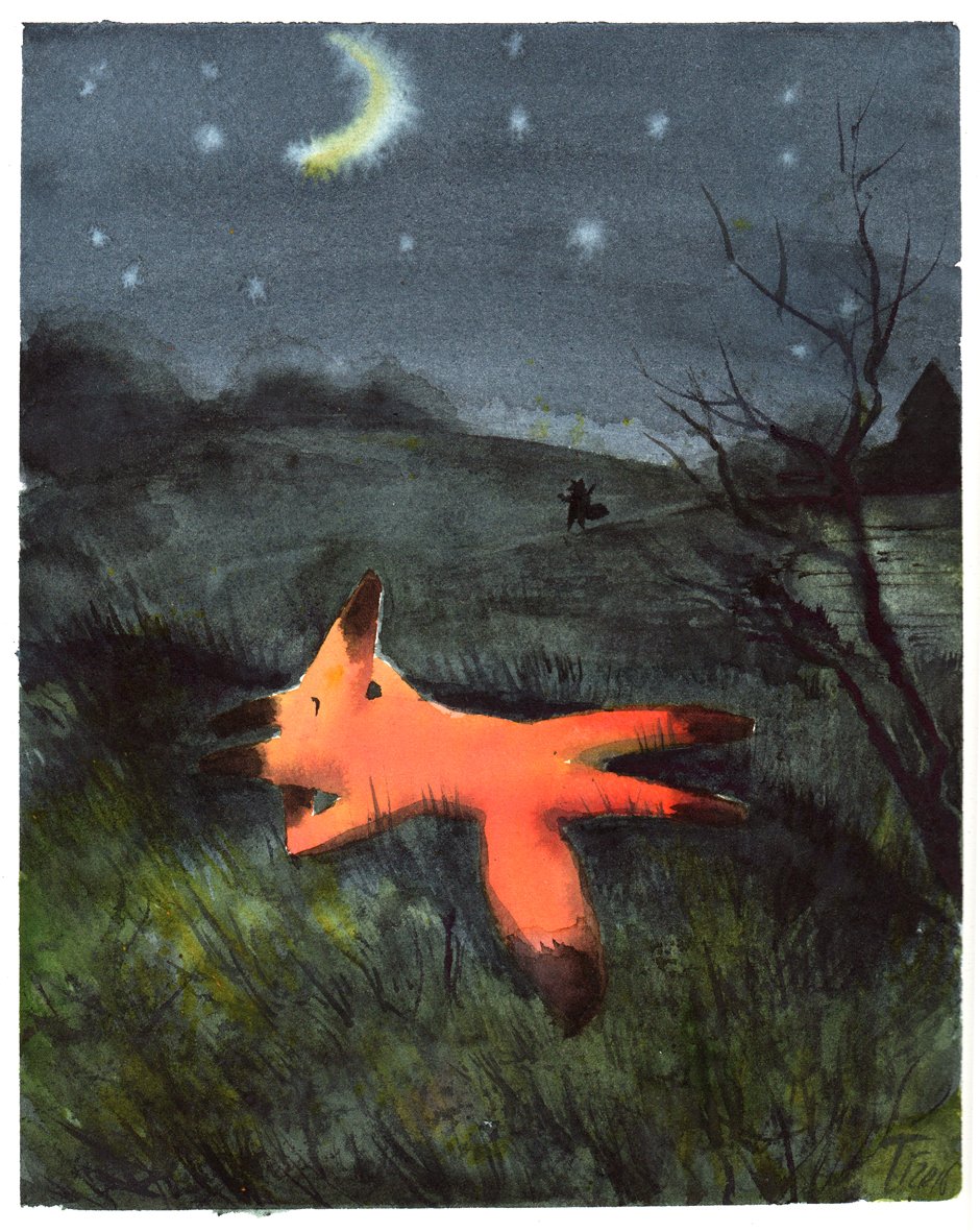 Лиса лежит на спине