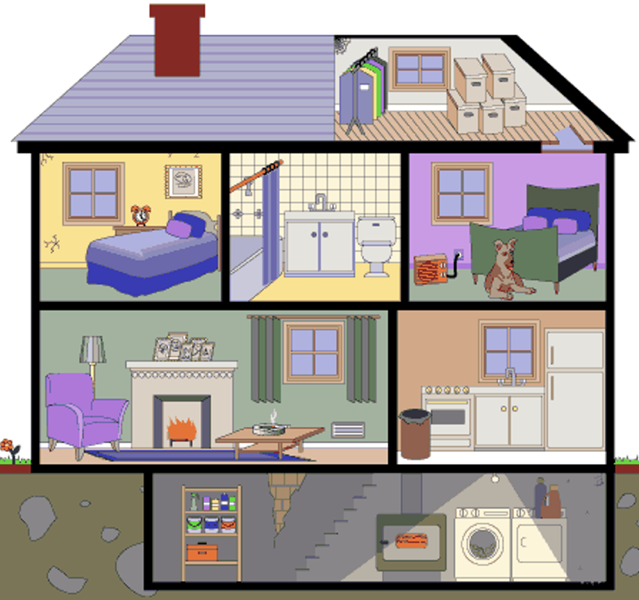 Нарисованный домик с комнатами