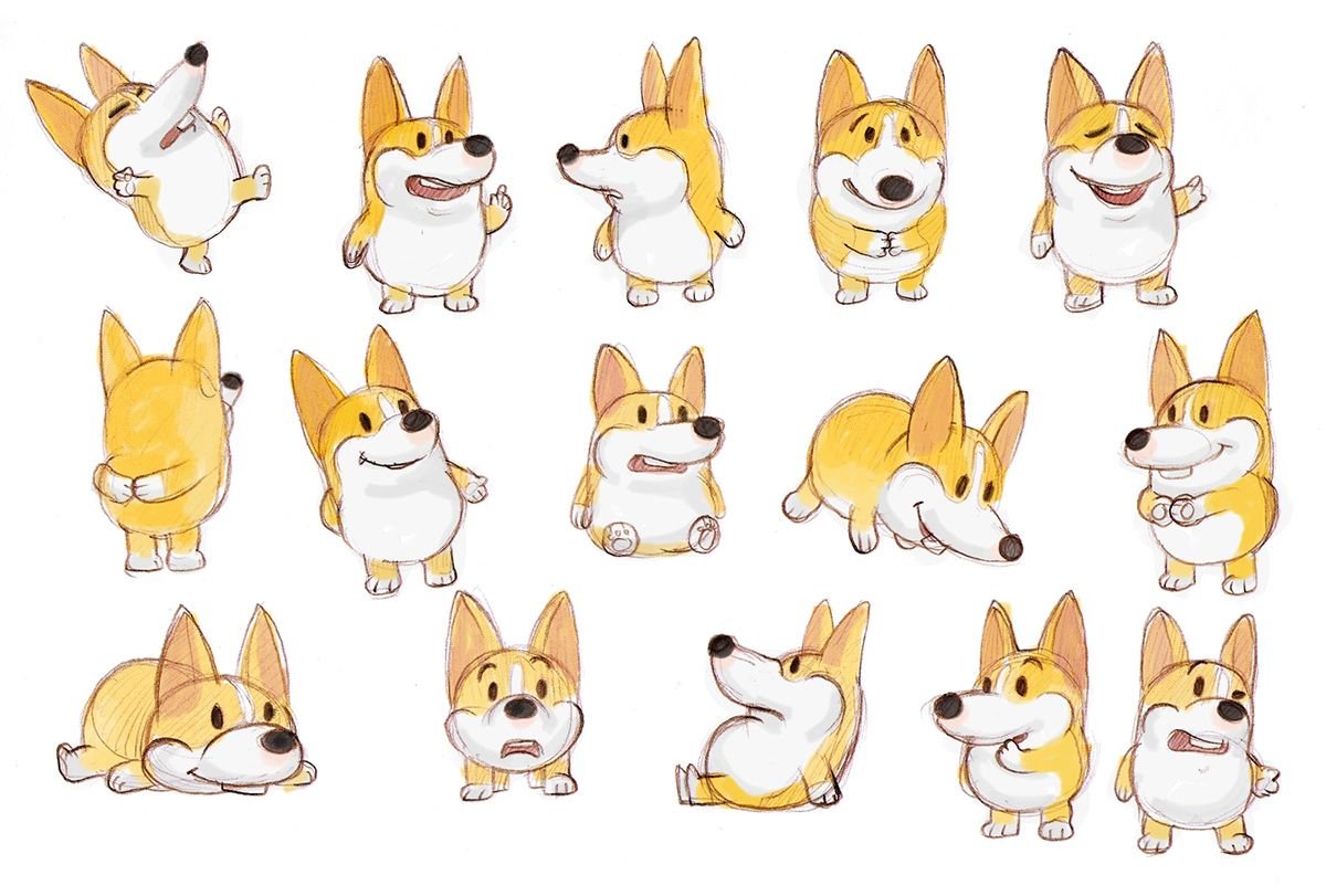 Наклейки корги для срисовки