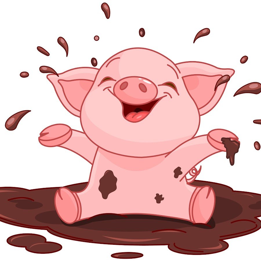 Мультяшная свинья в луже