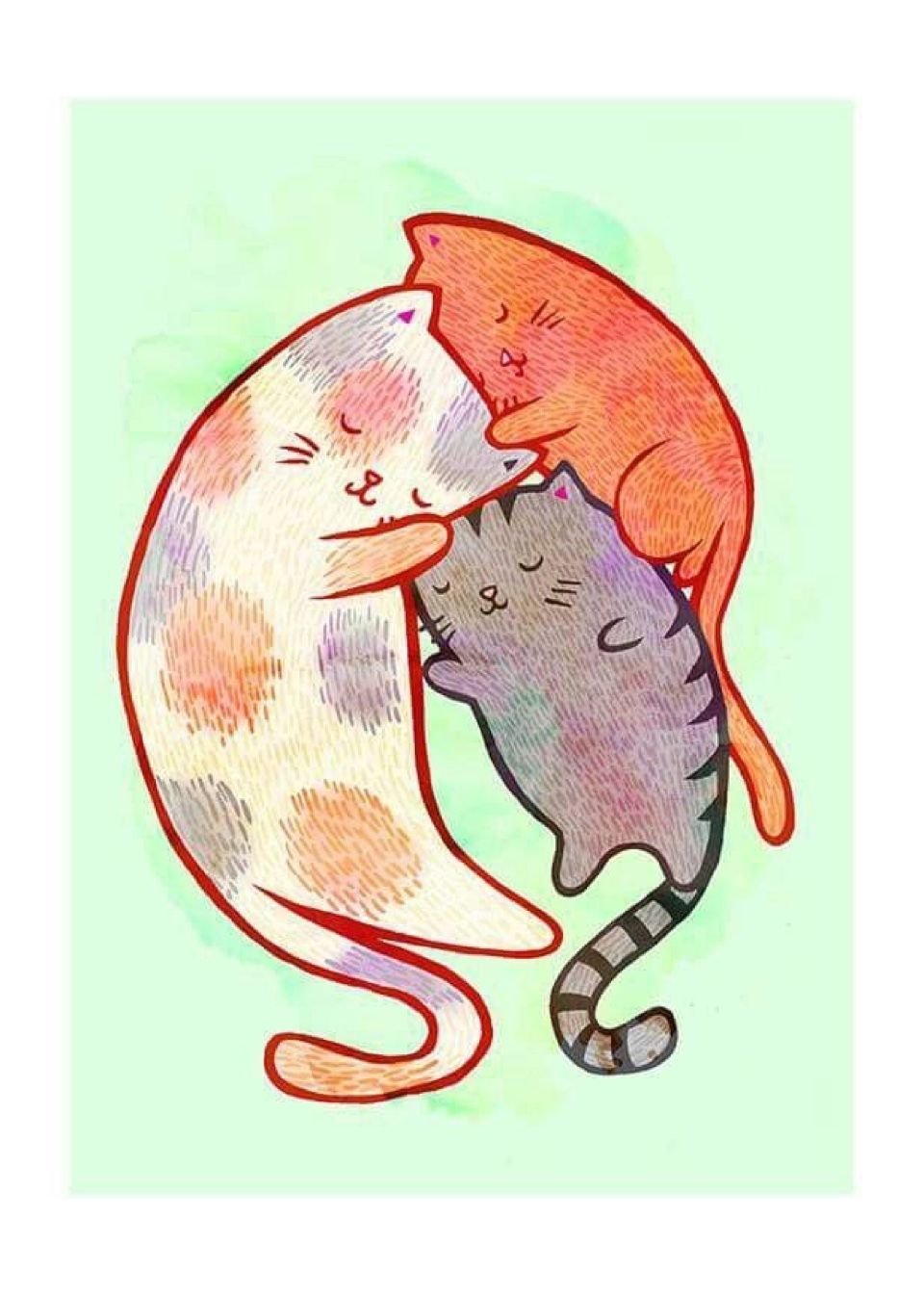 Котики обнимаются арт