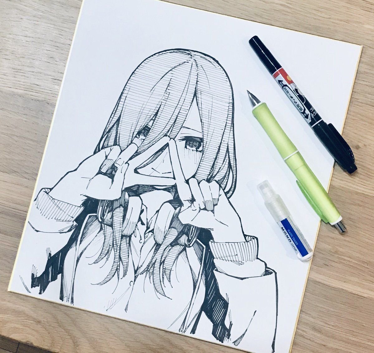 Аниме цветными карандашами