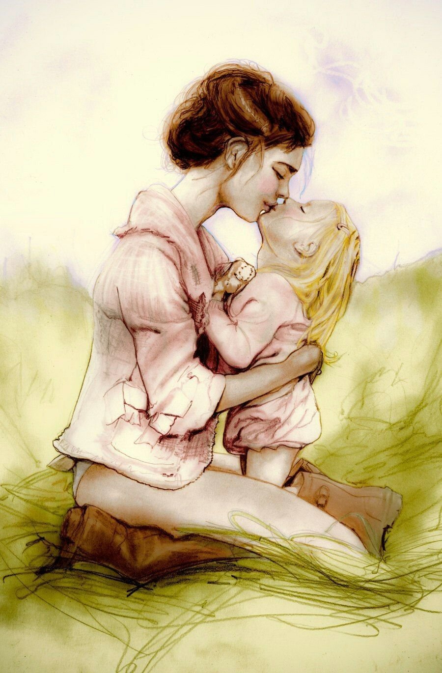 Мать и ребенок акварель