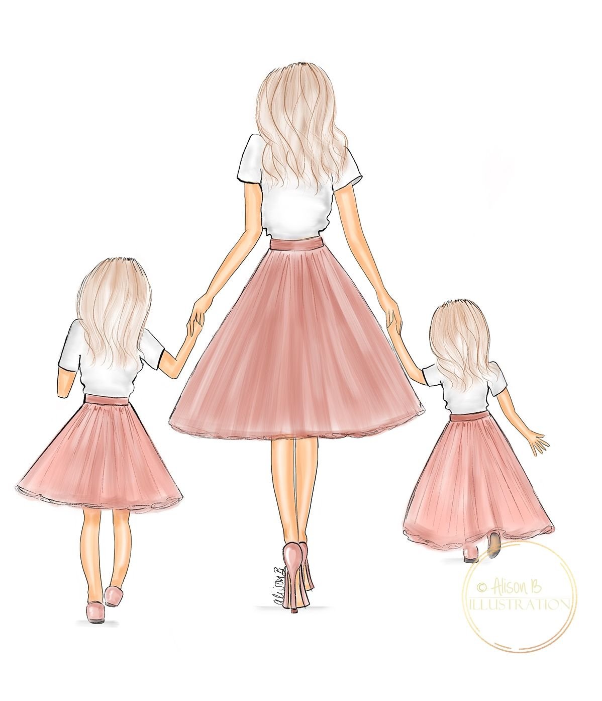 Мама и дочка рисунок для срисовки