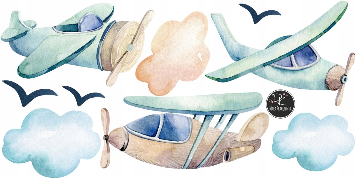 Акварельный самолет для метрики