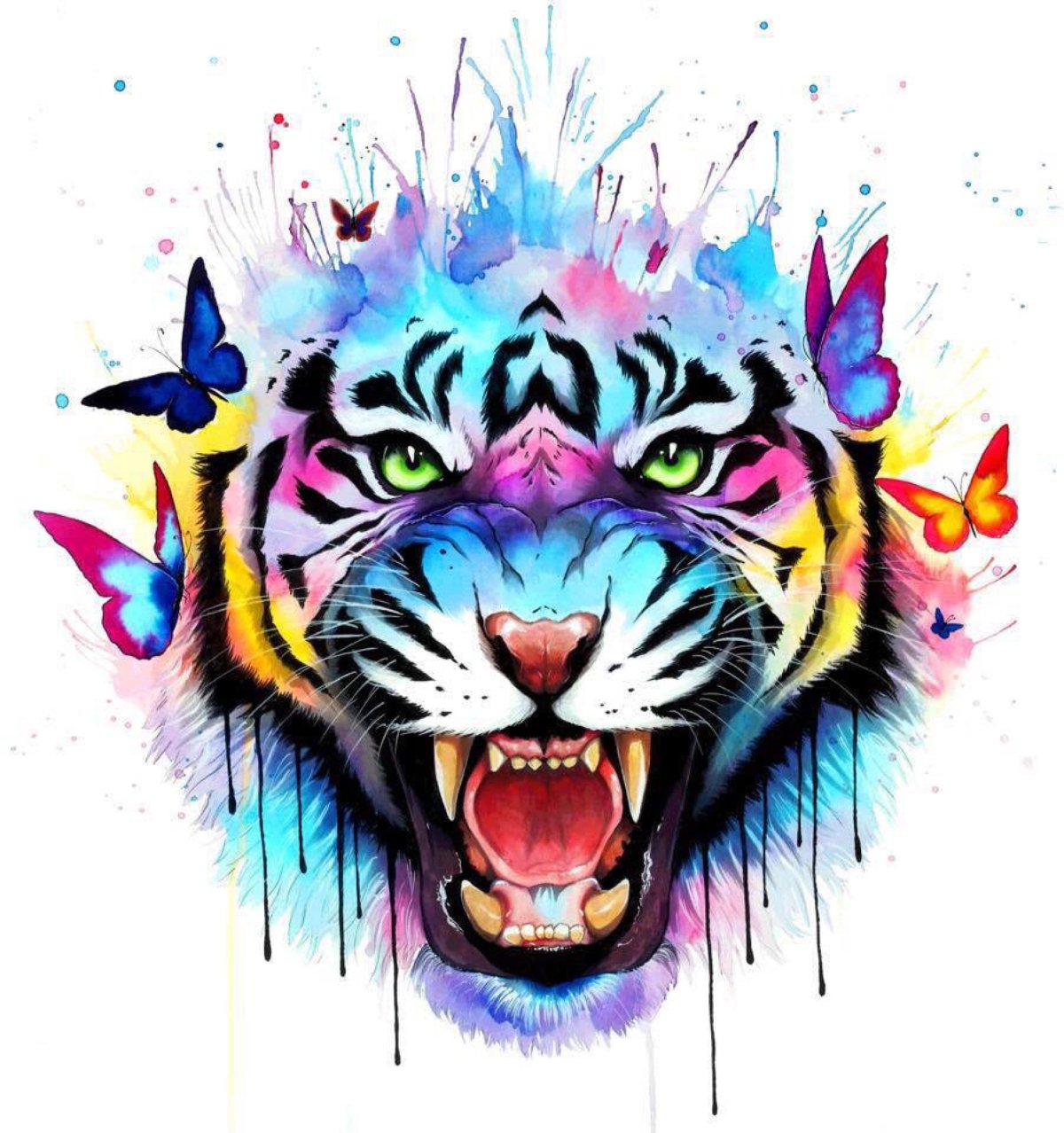 Тигр тату эскиз цветной