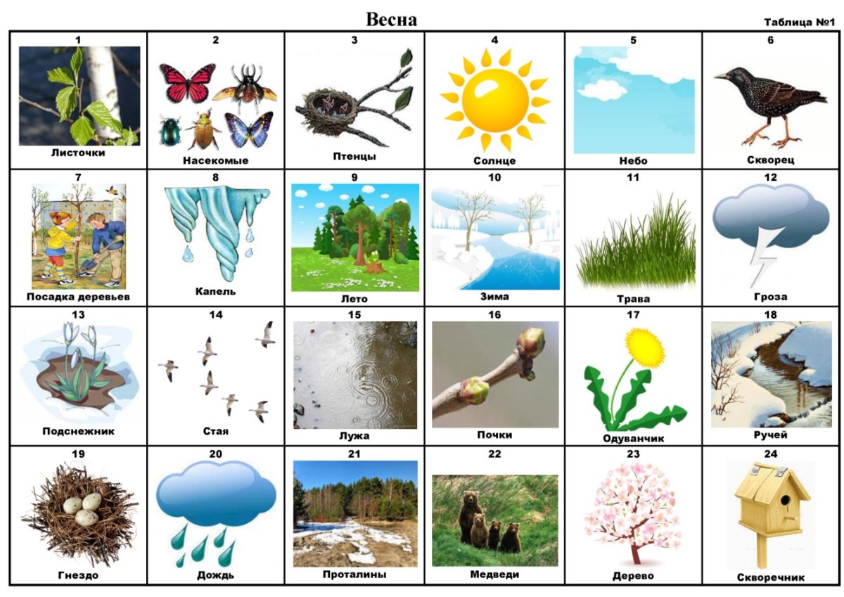 Карточки по временам года