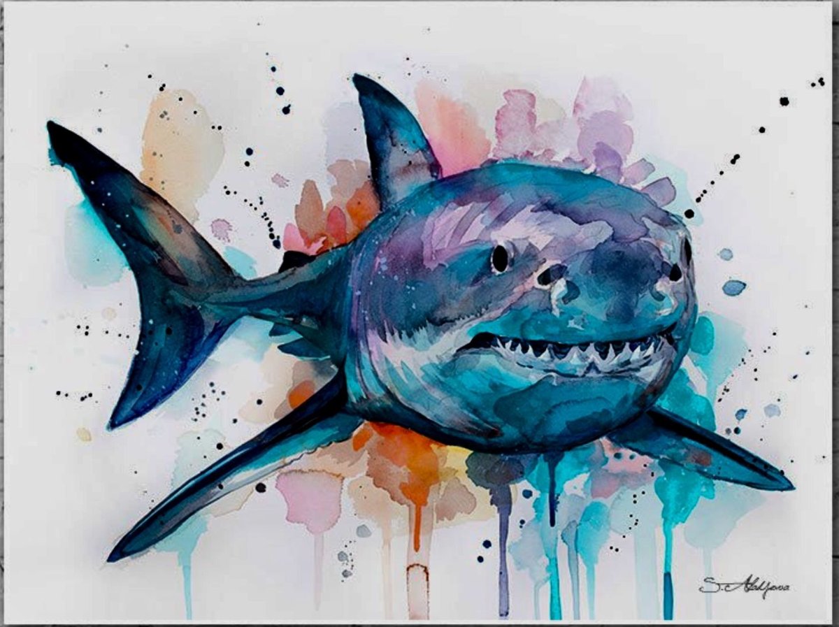 Акула акварелью