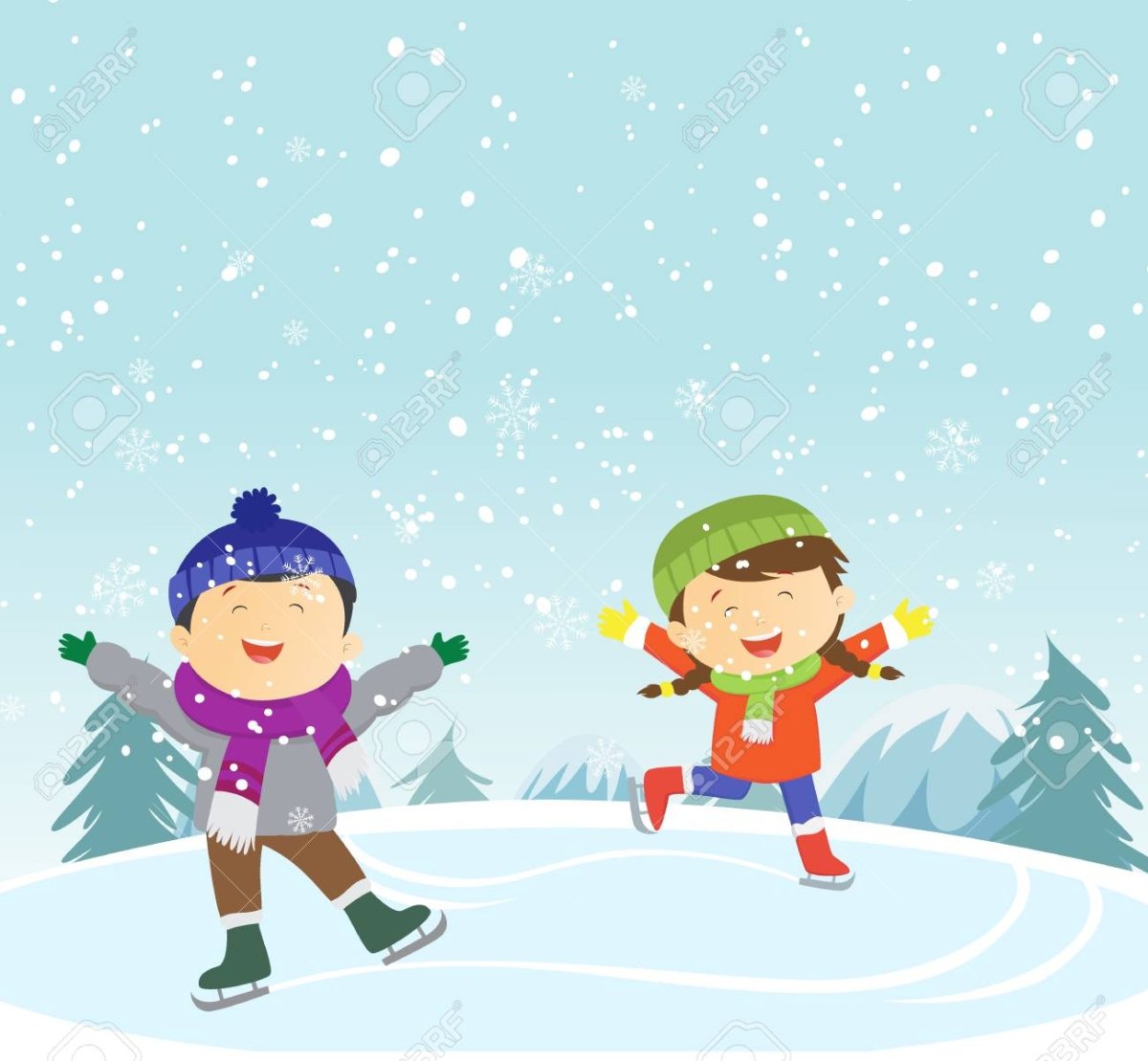 Дети катаются на льду