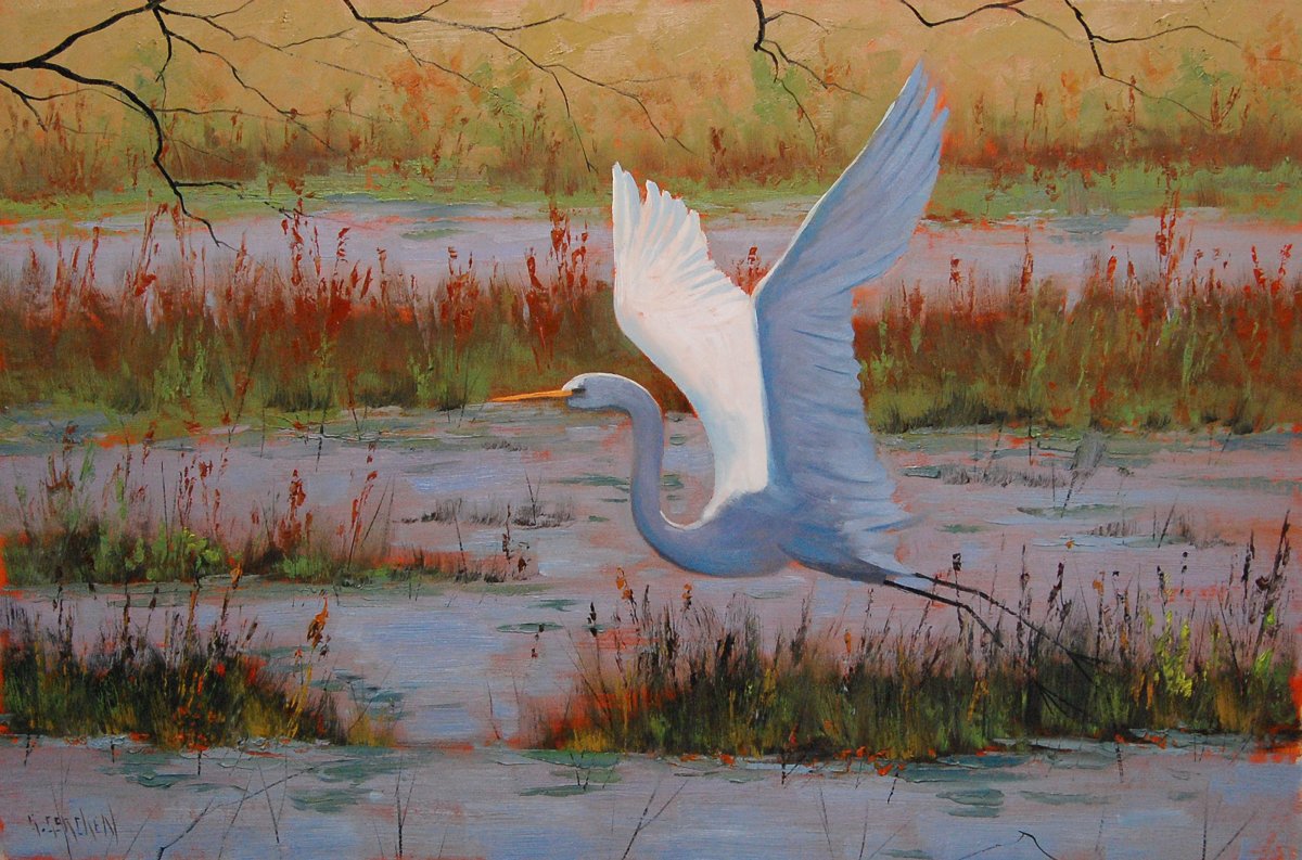 Журавли на озере