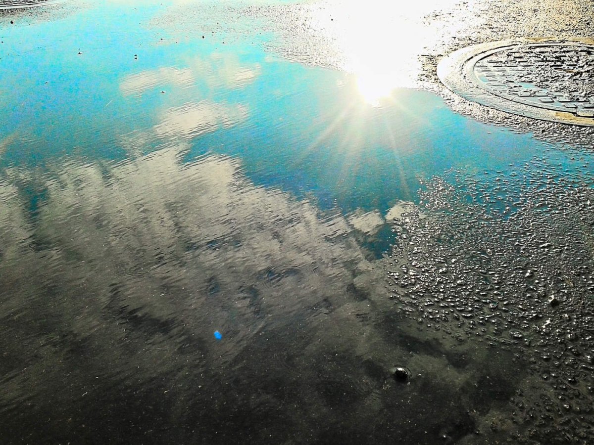 Отражение солнца в луже