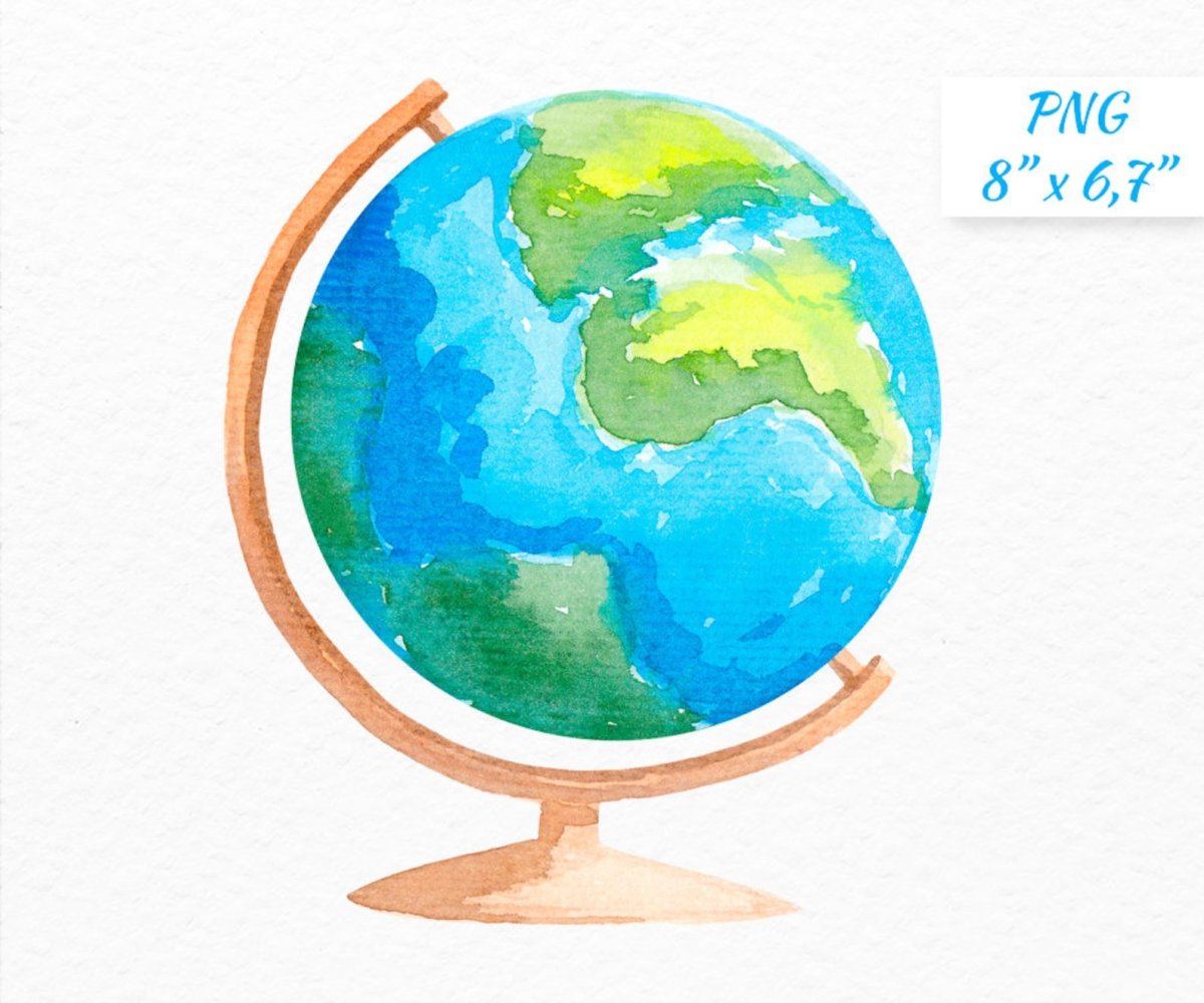Глобус нарисованный акварель