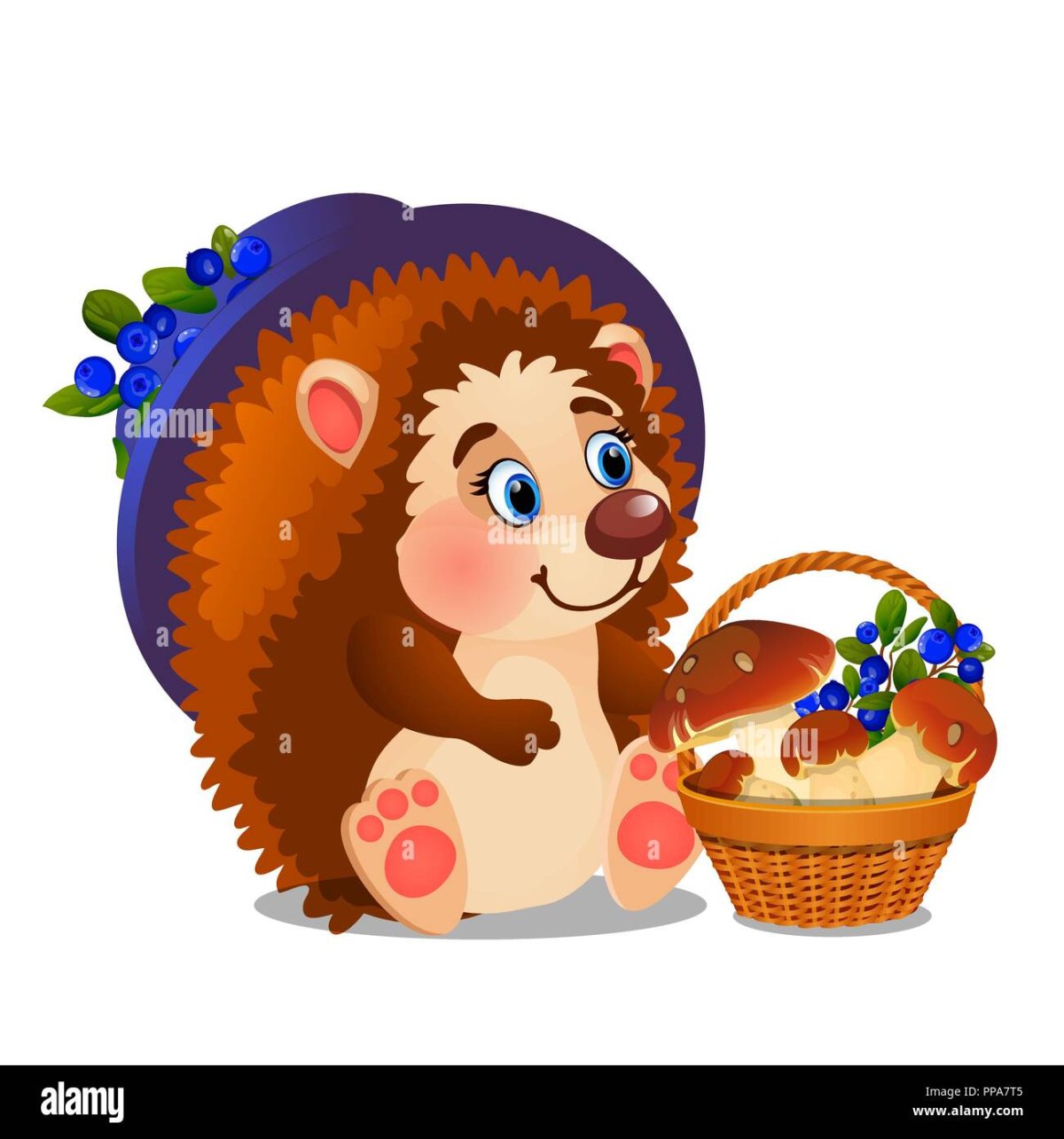 Ежик с грибами вектор