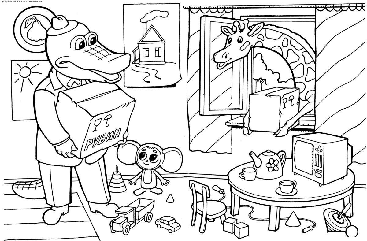 Раскраска Чебурашка и крокодил Гена для печати