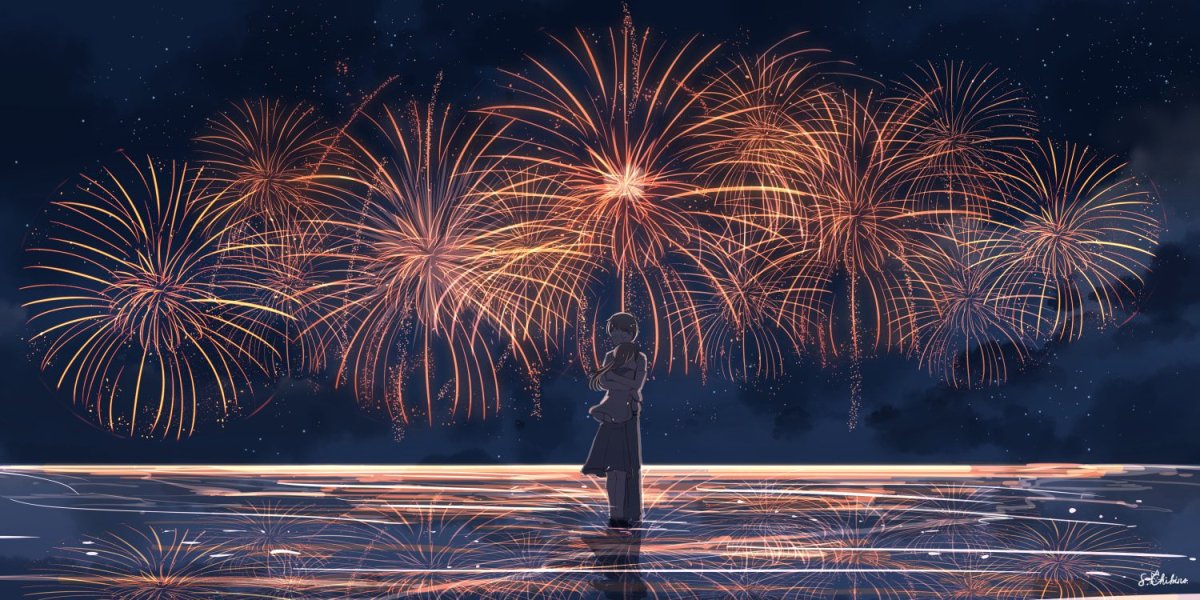 Человек на фоне салюта