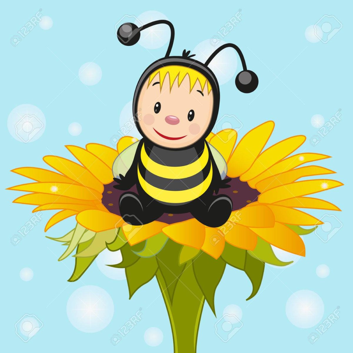 Пчелка мультяшная на белом фоне