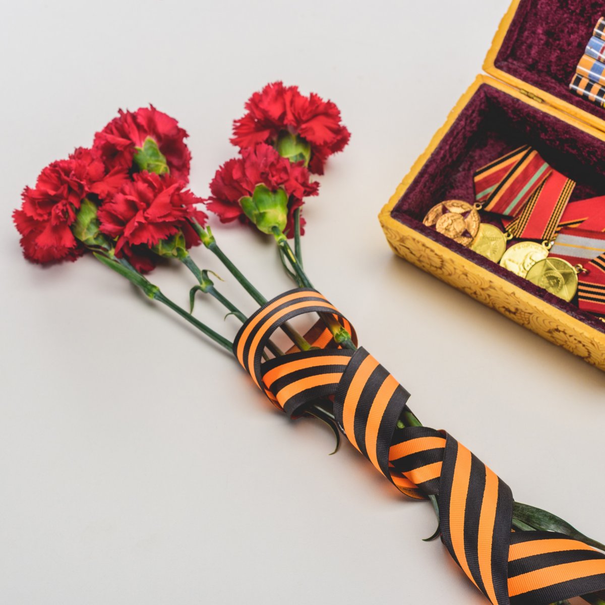 Георгиевская ленточка с гвоздикой