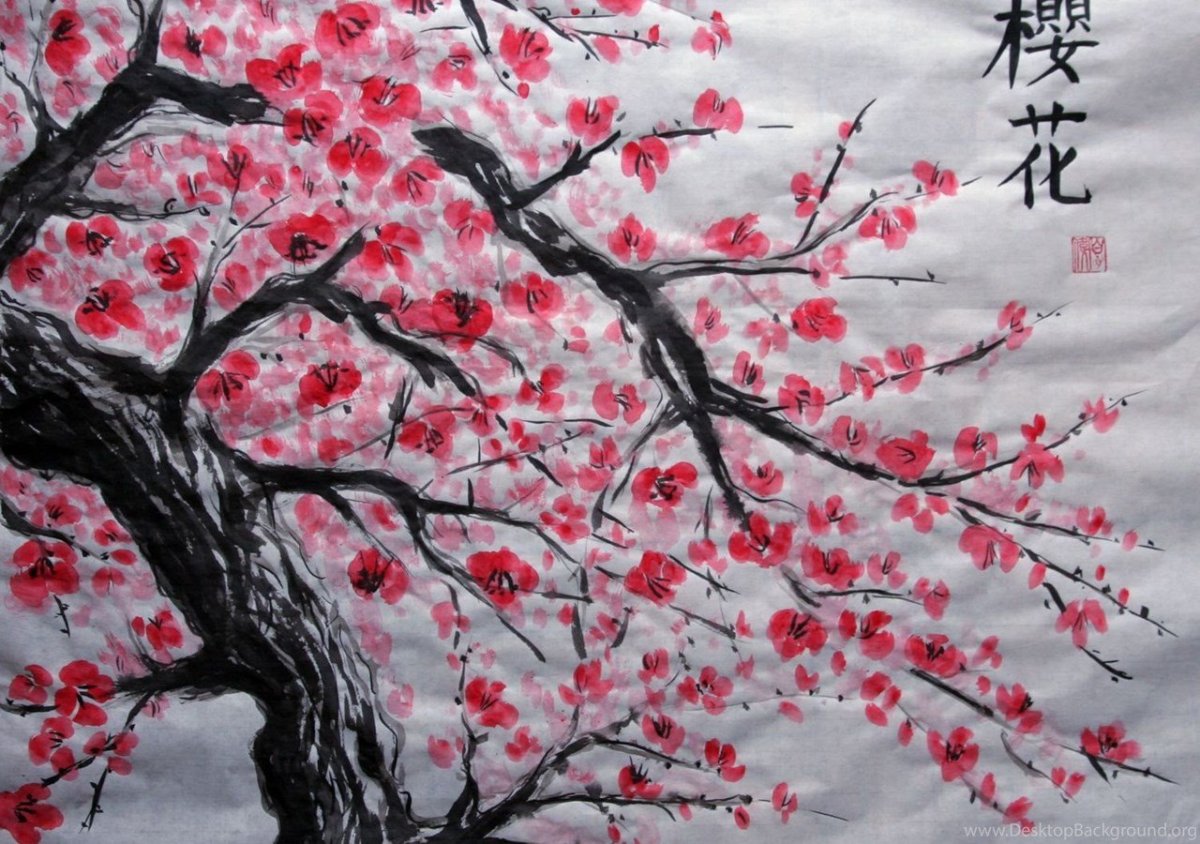 Японская живопись Сакура