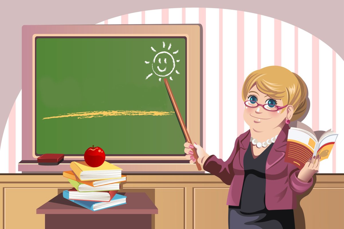 Рисунок учителя и учеников в классе