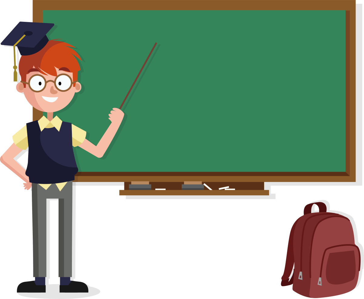 Ученик у доски на прозрачном фоне