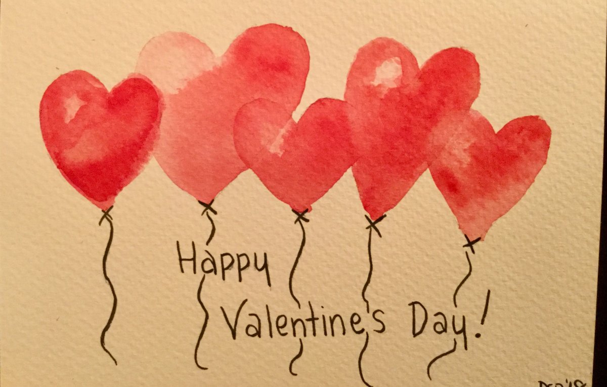 День Святого Валентина открытки акварель