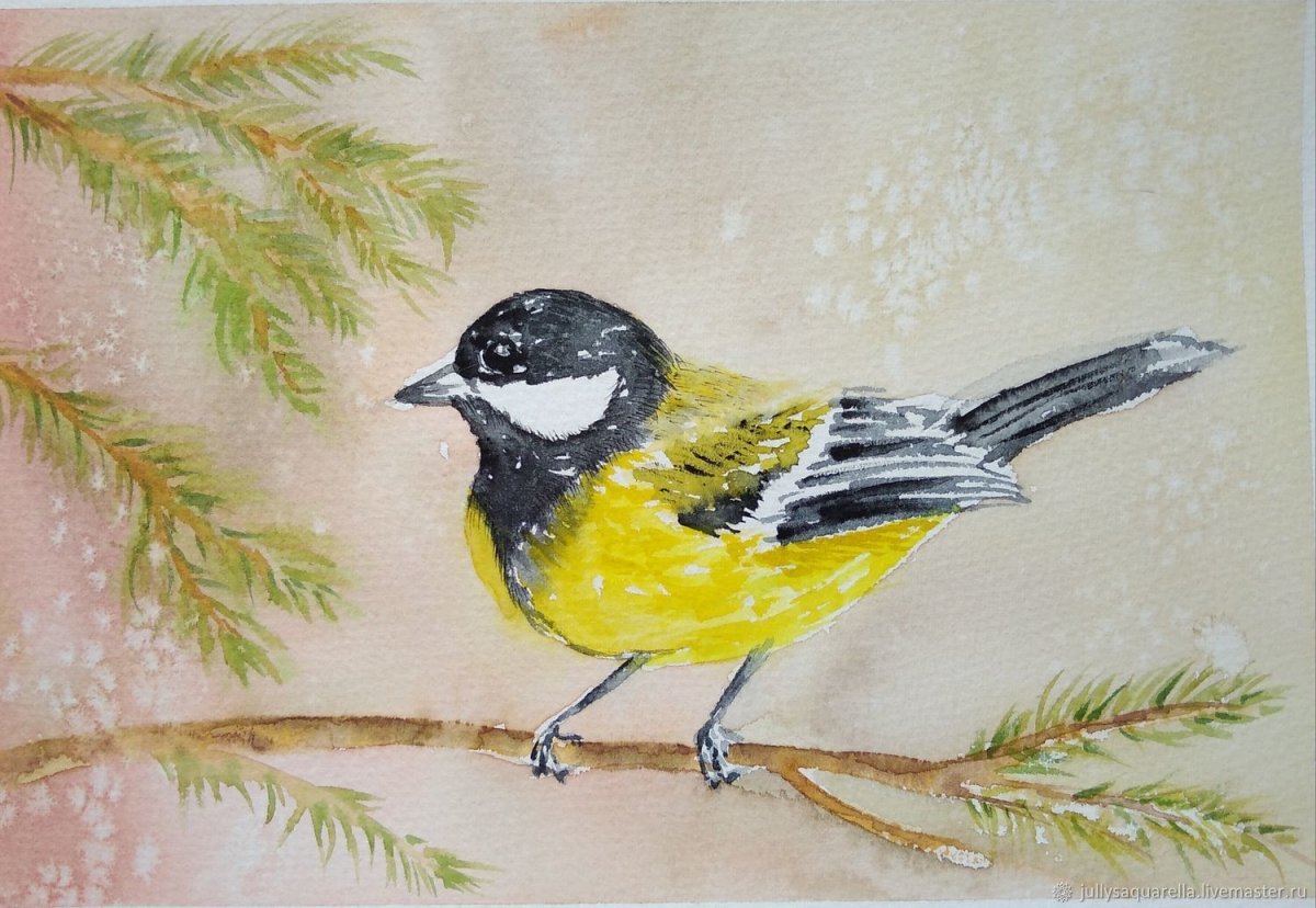 Синичка акварелью