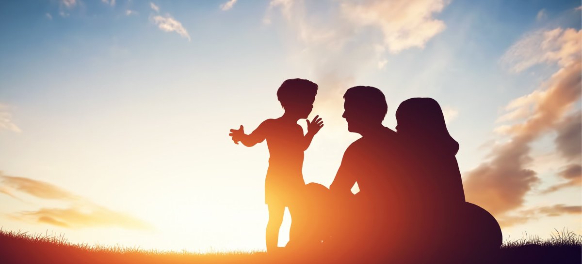 Семья на фоне заката