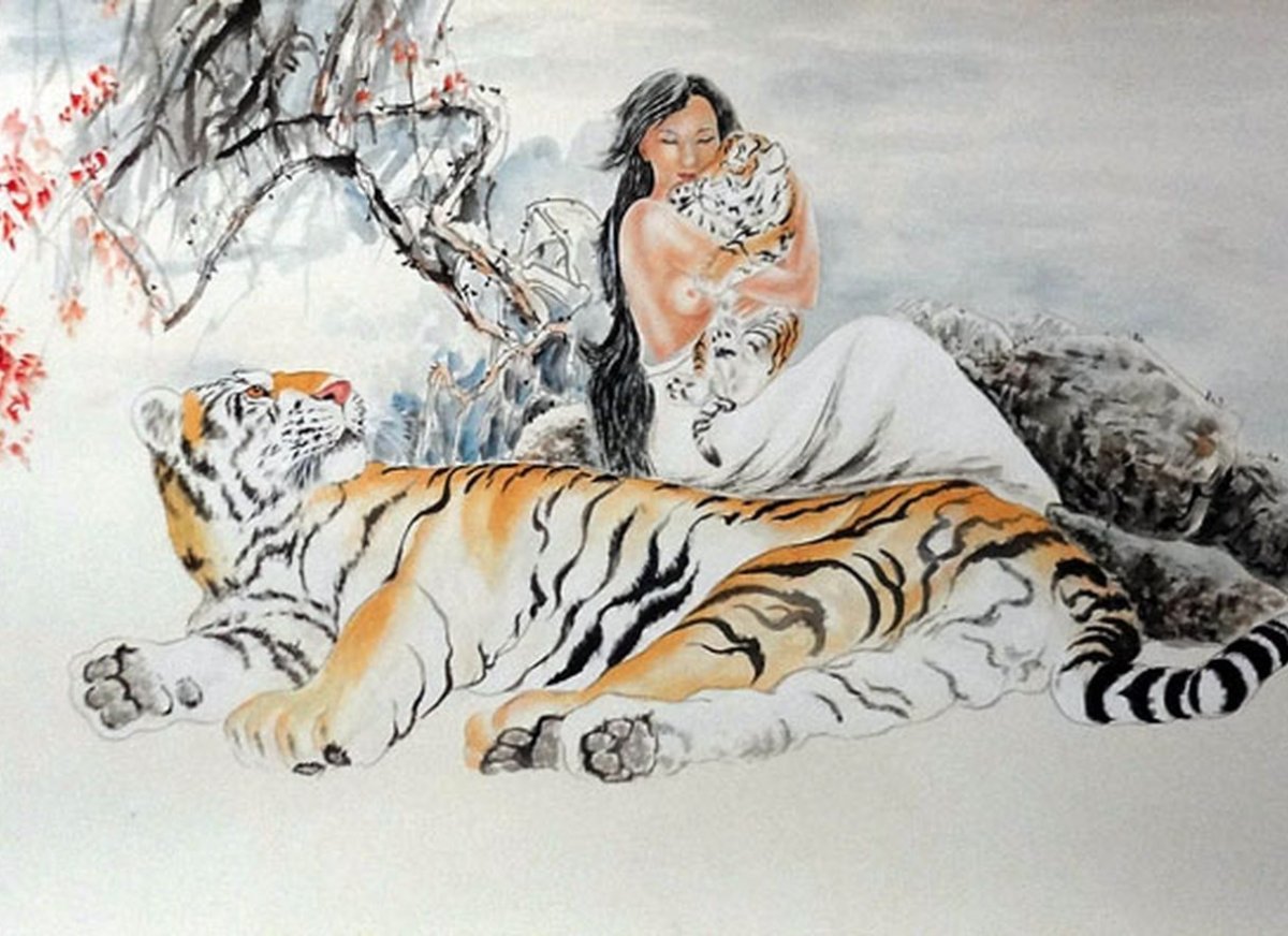 Китайская живопись гунби тигр