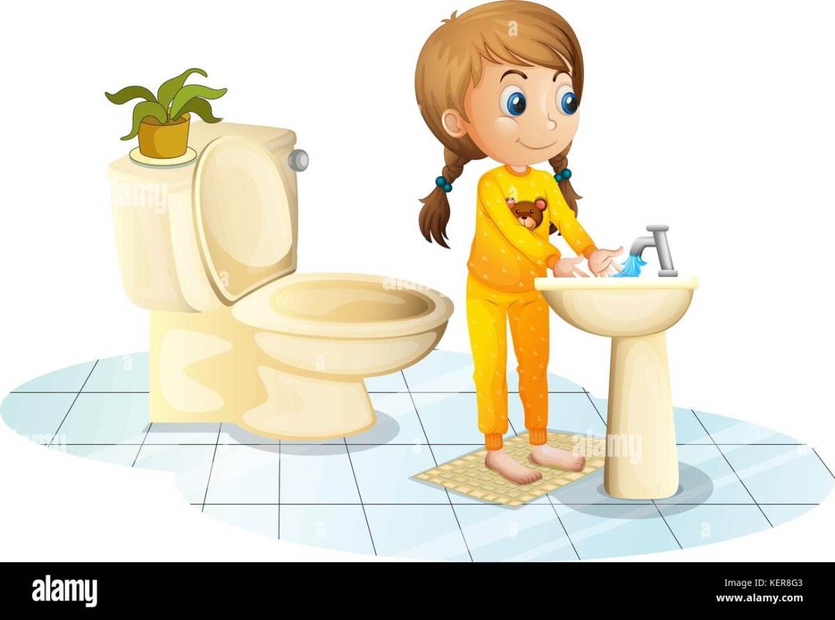 Картинка девочка моет руки для детей на прозрачном фоне