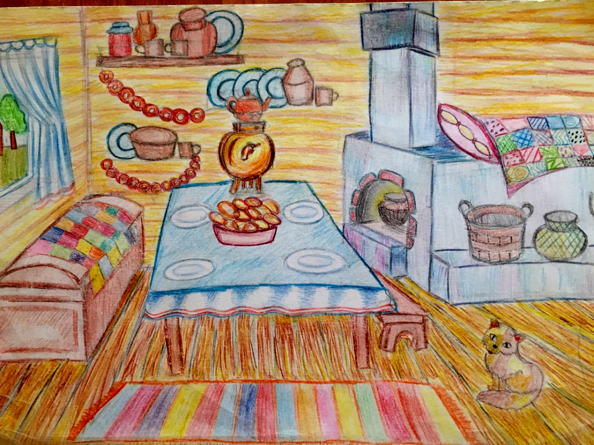 Интерьер русской избы рисунки