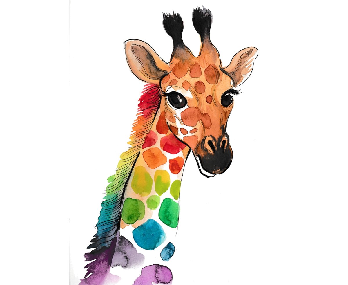 Жирафик мультяшный сидит