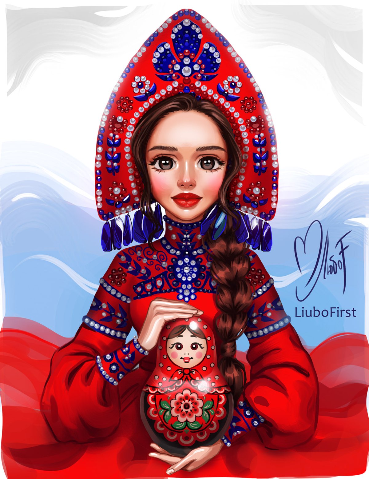 Русская Краса в кокошнике рисунок